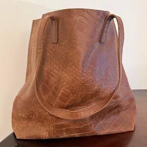 Able Mamuye Elegant Brown Leather Tote Bag and wallet